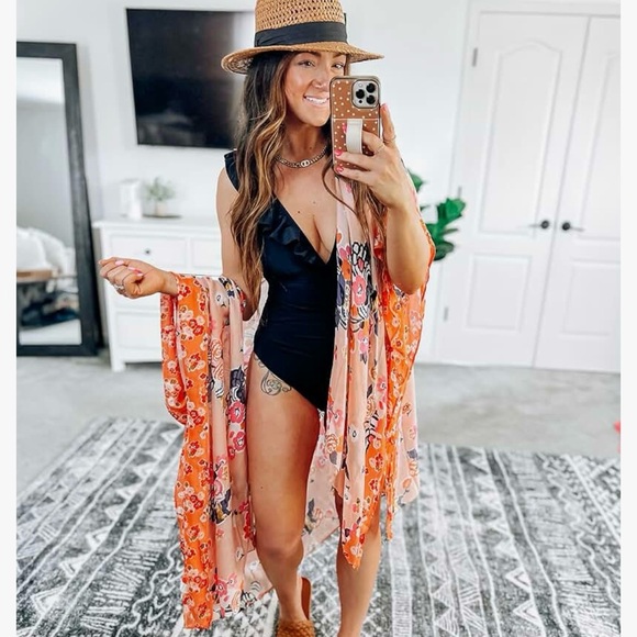 CUPSHE Women's Black V Neck Lace Up Ruffled One Piece Swimsuit - Picture 5 of 5